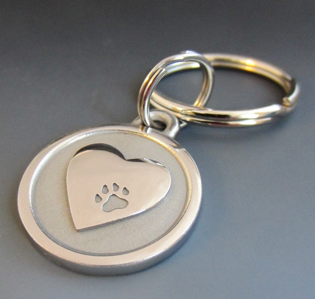 Large Stainless Steel Engraved Pet Heart Keychain