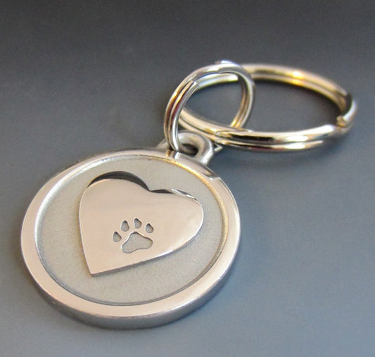 Large Stainless Steel Engraved Pet Heart Keychain