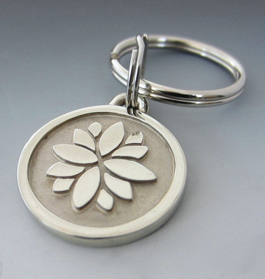 Stainless Steel Engraved Keychain-Small Lotus Flower