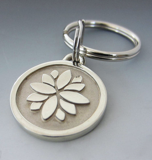 Stainless Steel Engraved Keychain-Small Lotus Flower