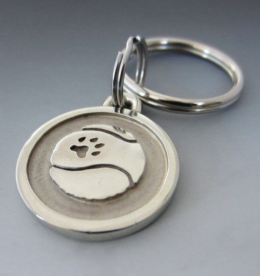 Large Stainless Steel Tennis Ball Pet Keychain