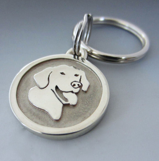 Stainless Steel Engraved Smiling Lab Keychain