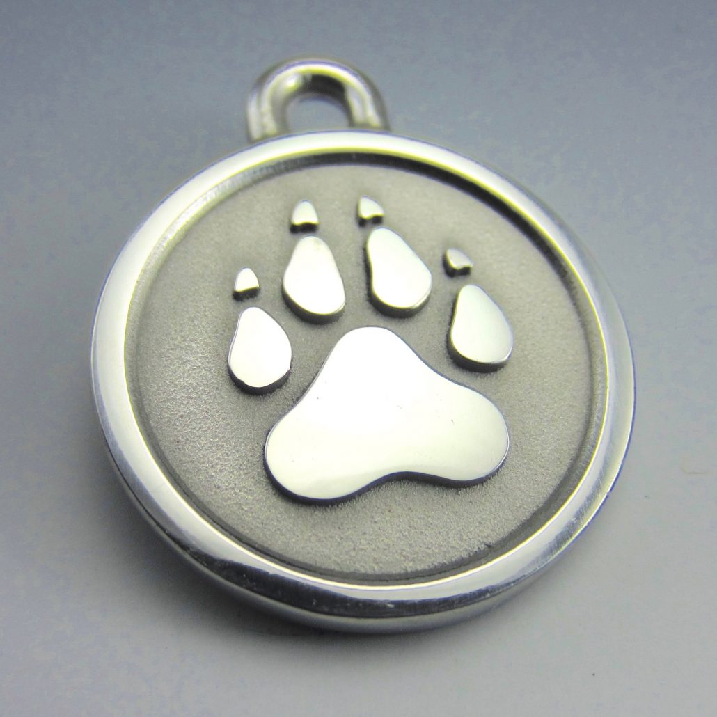 Stainless Steel Pet ID Tag-Medium Paw - Silver Paw Pet Tags